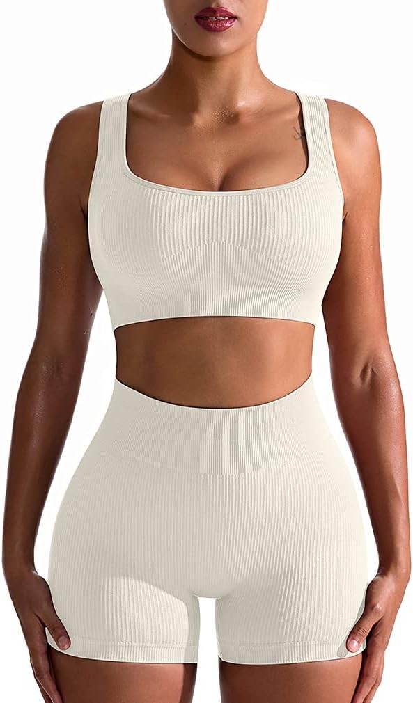 OQQ Workout Outfits for Women 2 Piece Seamless Ribbed High Waist Leggings with Sports Bra Exercise Set… - zenfulharmony.com