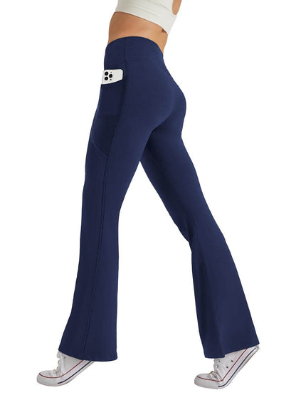 SEAJOJO Women's High Waist Flare Yoga Pants Tummy Control Casual Bootcut Leggings with Side Pockets Navy Blue - zenfulharmony.com