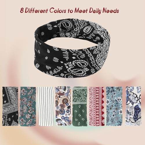 obeoby Headbands for Women, 8 Pack Boho Style Headbands Non Slip Fashion Wide Headband Hair Wrap for Daily Use Sport Yoga Running - zenfulharmony.com
