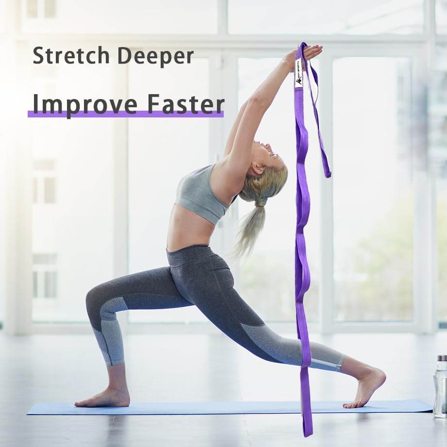 Stretching Strap Yoga Strap with Loops, Stretch Straps for Physical Therapy, Non-Elastic Exercise Strap for Pilates, Dance and Gymnastics with Workout Guide (Purple) - zenfulharmony.com