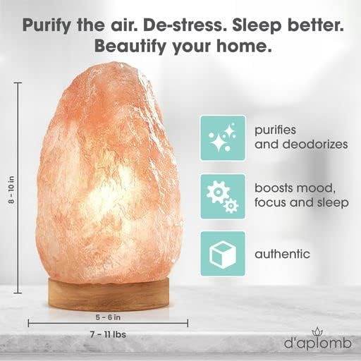 d'aplomb 100% Authentic Natural Himalayan Salt Lamp; Large Hand Carved Natural Chunk Pink Crystal Rock Salt from Himalayan Mountains; Dimmer Cord; 12 lbs - zenfulharmony.com