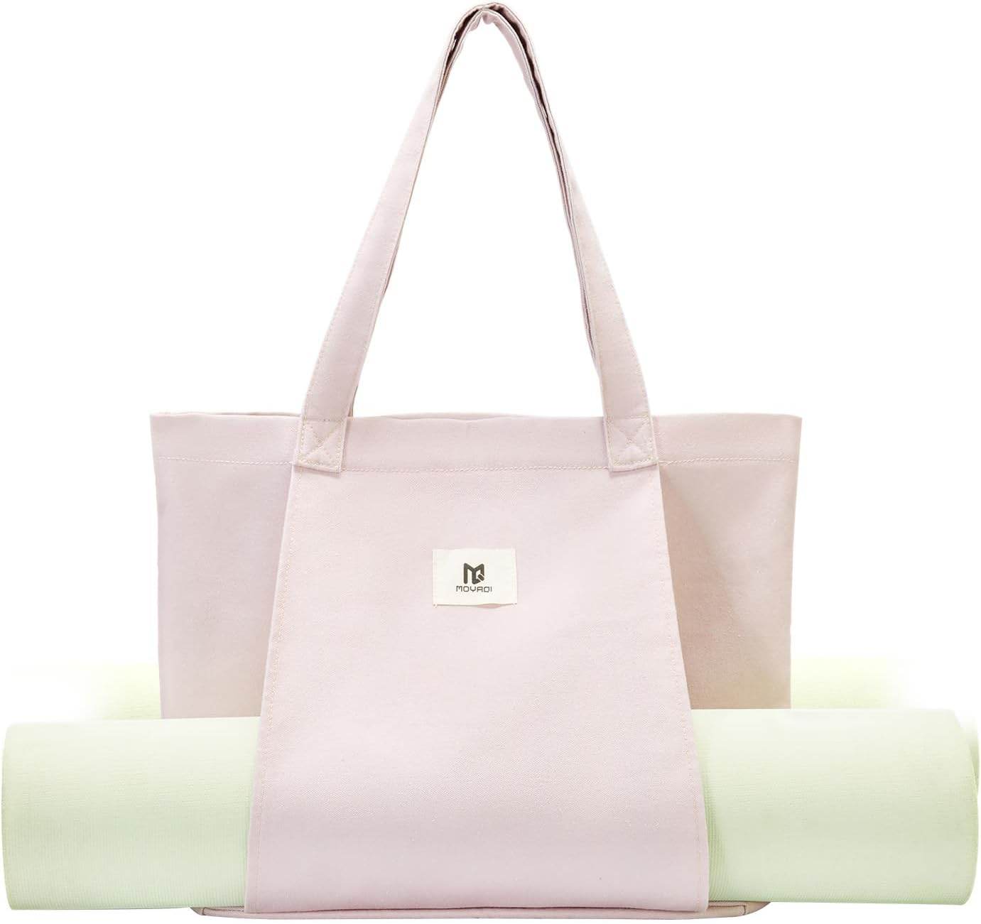 Moyaqi Canvas Tote Bag with Yoga Mat Carrier Pocket Carryall Shoulder Bag for Office, Workout, Pilates, Travel, Beach and Gym - zenfulharmony.com