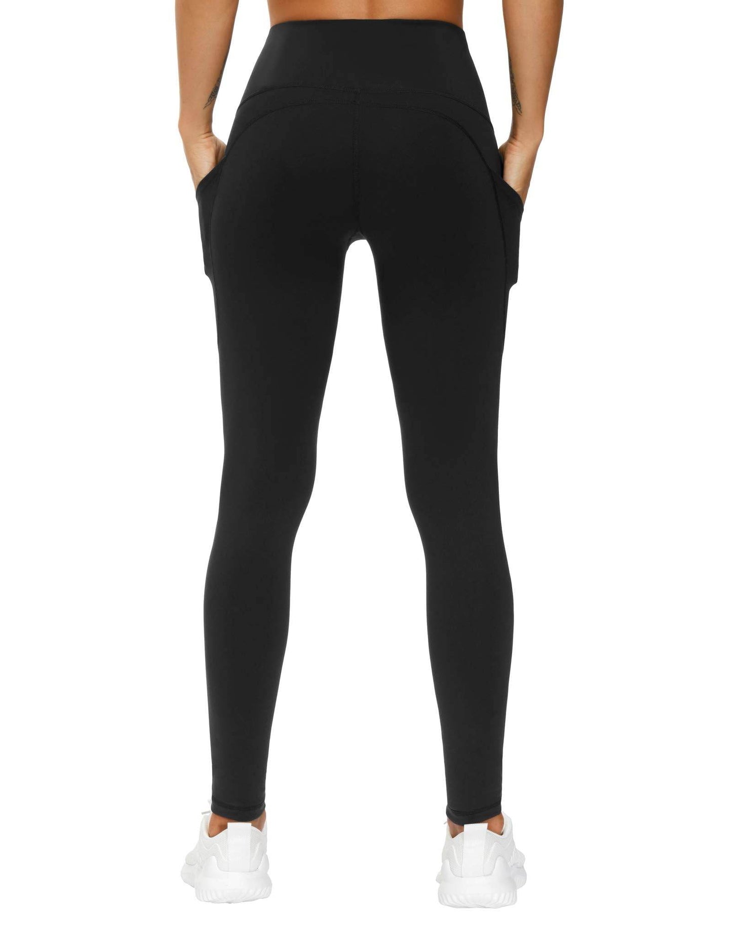 THE GYM PEOPLE Thick High Waist Yoga Pants with Pockets, Tummy Control Workout Running Yoga Leggings for Women (Large, Black) - zenfulharmony.com