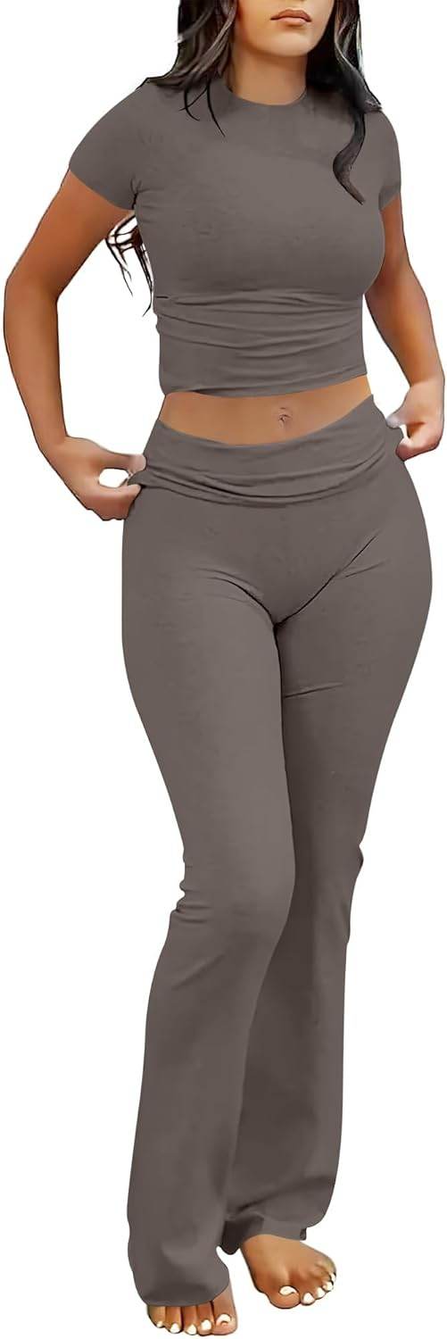 ANRABESS Lounge Sets for Women 2 piece Foldover Yoga Flare Leggings Pants Crop Tops Casual Y2K Outfits Matching Tracksuit Set - zenfulharmony.com