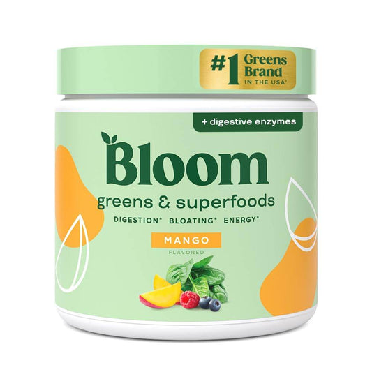 Bloom Nutrition Superfood Greens Powder, Digestive Enzymes with Probiotics and Prebiotics, Gut Health, Bloating Relief for Women, Chlorella, Green Juice Mix with Beet Root Powder, 30 SVG, Mango - zenfulharmony.com