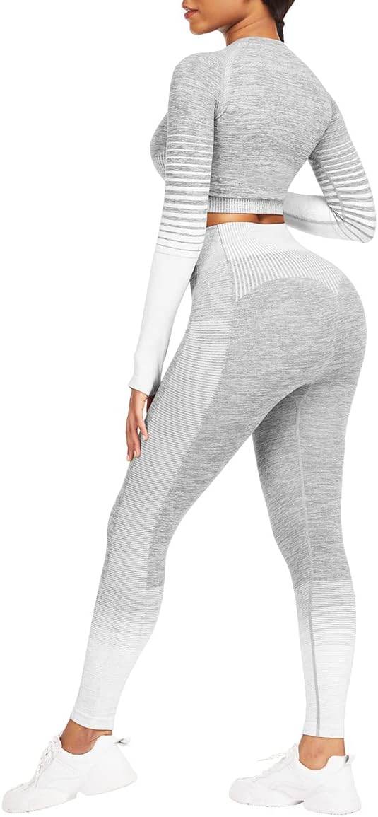 JOYMODE Workout Sets for Women 2 Piece High Waist Seamless Leggings and Crop Top Yoga Outfit - zenfulharmony.com