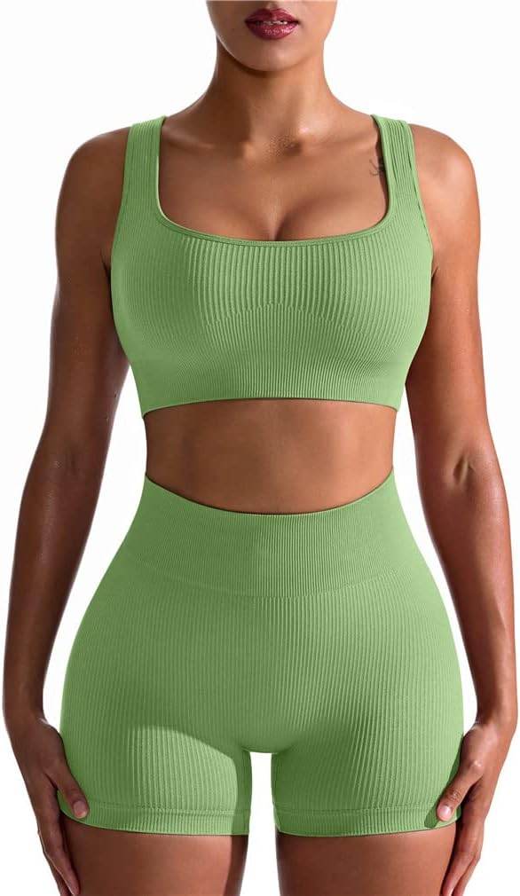OQQ Workout Outfits for Women 2 Piece Seamless Ribbed High Waist Leggings with Sports Bra Exercise Set… - zenfulharmony.com