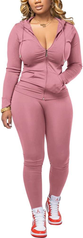 PINSV Women Two Piece Outfits Workout Sets Bodycon Tracksuit Long Sleeve Zip Up Hoodie Jacket Jogger Matching Sweat Pants Set - zenfulharmony.com