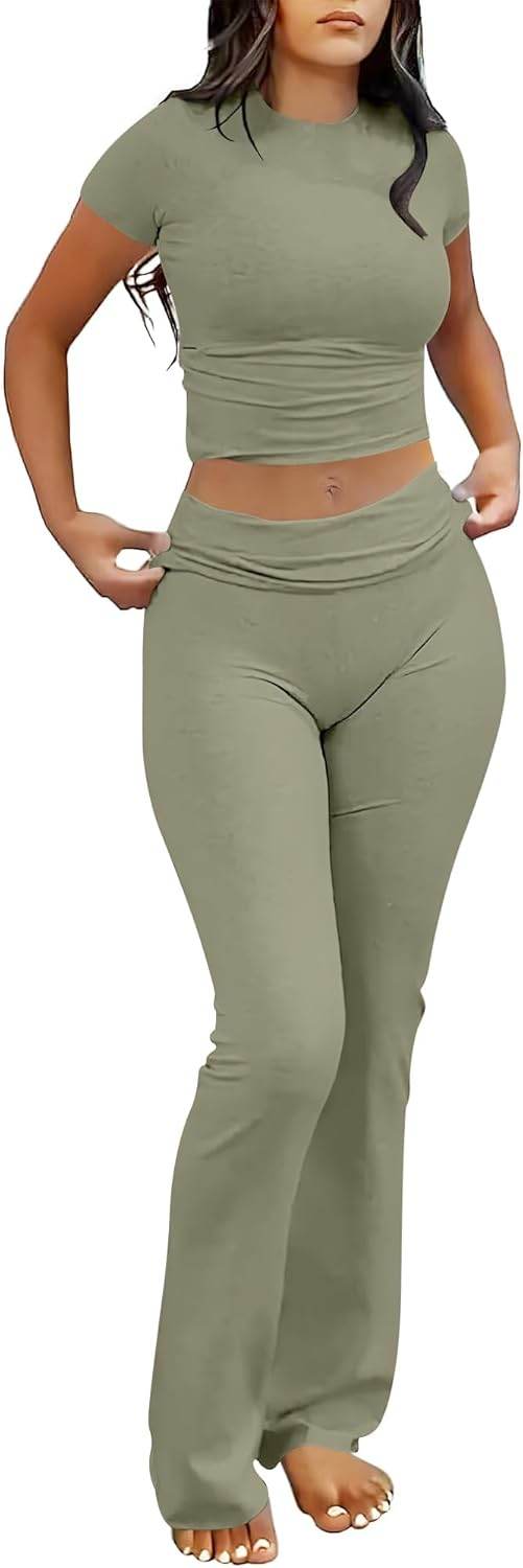 ANRABESS Lounge Sets for Women 2 piece Foldover Yoga Flare Leggings Pants Crop Tops Casual Y2K Outfits Matching Tracksuit Set - zenfulharmony.com