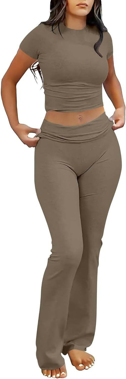 ANRABESS Lounge Sets for Women 2 piece Foldover Yoga Flare Leggings Pants Crop Tops Casual Y2K Outfits Matching Tracksuit Set - zenfulharmony.com