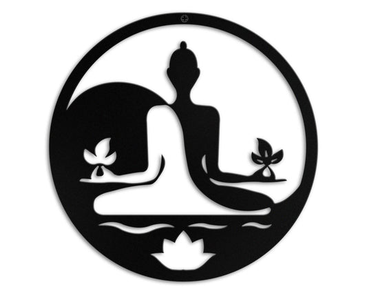 Kas Home Metal Zen Wall Decor Iron Buddha Wall Art Zen Lotus Spiritual Meditation Decor for Living Room Bedroom Yoga Studio Office Wall Décor (Black, 12x12inch) - zenfulharmony.com
