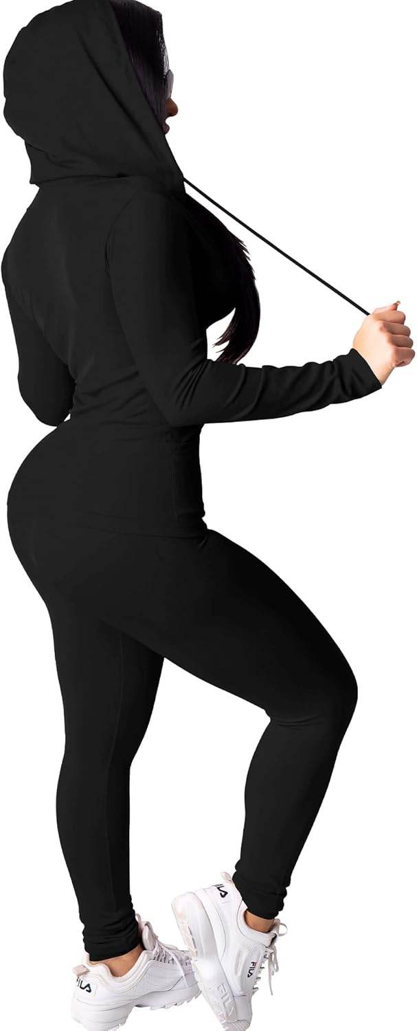 PINSV Women Two Piece Outfits Workout Sets Bodycon Tracksuit Long Sleeve Zip Up Hoodie Jacket Jogger Matching Sweat Pants Set - zenfulharmony.com