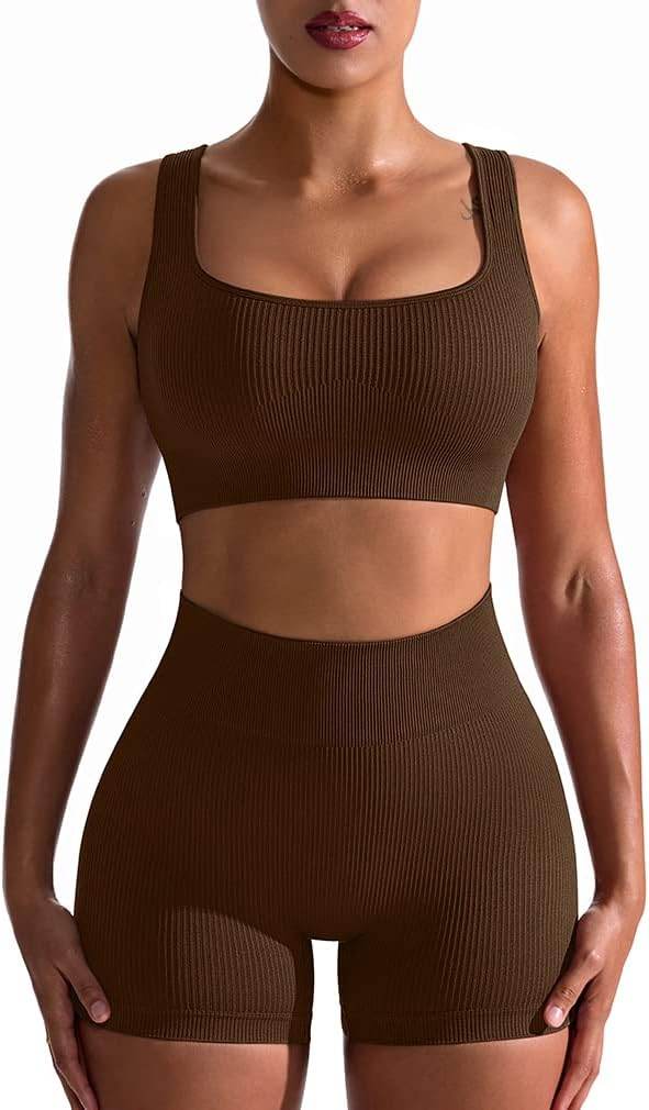 OQQ Workout Outfits for Women 2 Piece Seamless Ribbed High Waist Leggings with Sports Bra Exercise Set… - zenfulharmony.com