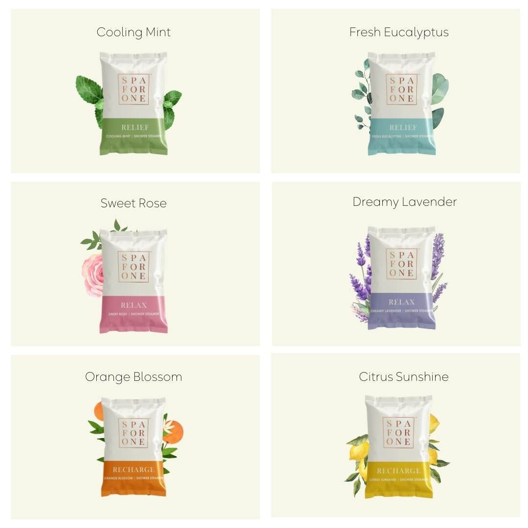Spa For One Aromatherapy Shower Steamers - Pack of 6 with Natural Essential Oils. Relaxation and Luxury Self Care Birthday Gifts for Women and Men - zenfulharmony.com