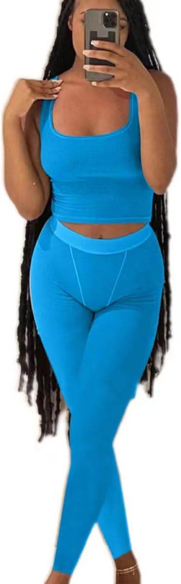 AYWA Casual Workout Sets Two Piece Outfits for Women Ribbed Crop Tank Top High Waist Leggings Active Wear - zenfulharmony.com