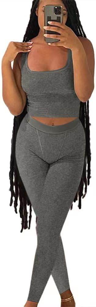 AYWA Casual Workout Sets Two Piece Outfits for Women Ribbed Crop Tank Top High Waist Leggings Active Wear - zenfulharmony.com