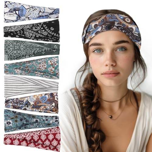 obeoby Headbands for Women, 8 Pack Boho Style Headbands Non Slip Fashion Wide Headband Hair Wrap for Daily Use Sport Yoga Running - zenfulharmony.com