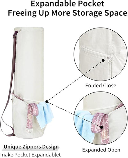 EnjoyActive Yoga Mat Bag for Women: Premium, Waterproof, Multi Pockets, Adjustable Strap, 1/4 1/3 Inch Thick Yoga Mat Carrier, Perfect Yoga Bag to Gym Class Beach Park Travel for Women & Men