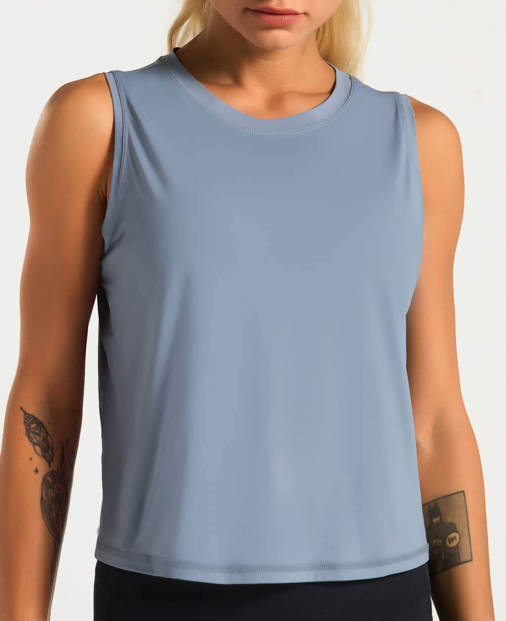 Dragon Fit Women Sleeveless Yoga Tops Workout Cool T-Shirt Running Short Tank Crop Tops (Blue, Medium) - zenfulharmony.com