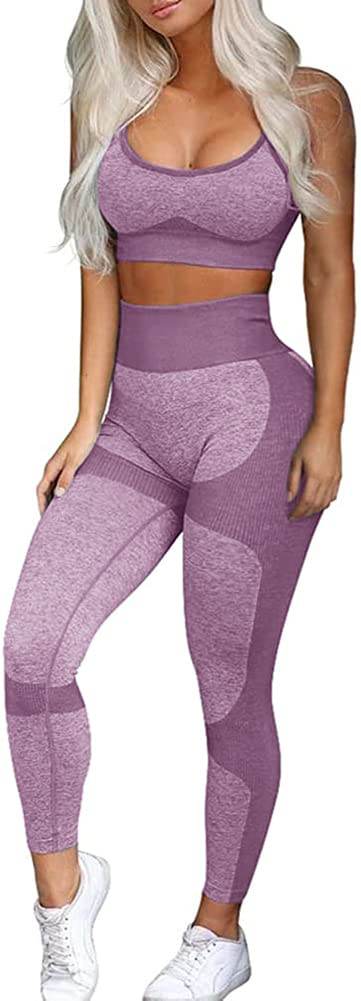 OLCHEE Women’s Workout Sets 2 Piece - Seamless Yoga Leggings and Cross-Strap Sports Bra Gym Outfits Activewear Matching Set - Purple X-Large - zenfulharmony.com