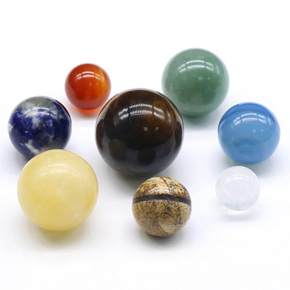 AITELEI Solar System Eight Planets Decorations Tumbled Chakra Reiki Healing Crystal Gemstones Ball Set Home Office Desk Decorations - zenfulharmony.com