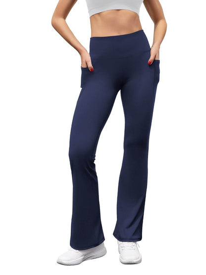 SEAJOJO Women's High Waist Flare Yoga Pants Tummy Control Casual Bootcut Leggings with Side Pockets Navy Blue - zenfulharmony.com