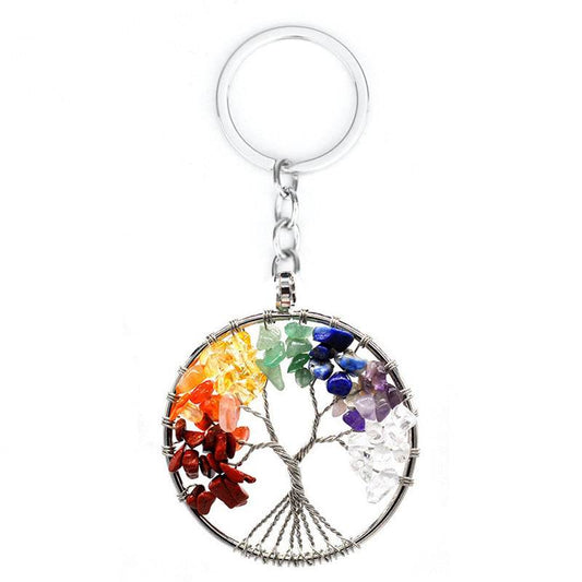 7 Colors Natural Crystal Gravel Tree Of Life Keychain - zenfulharmony.com