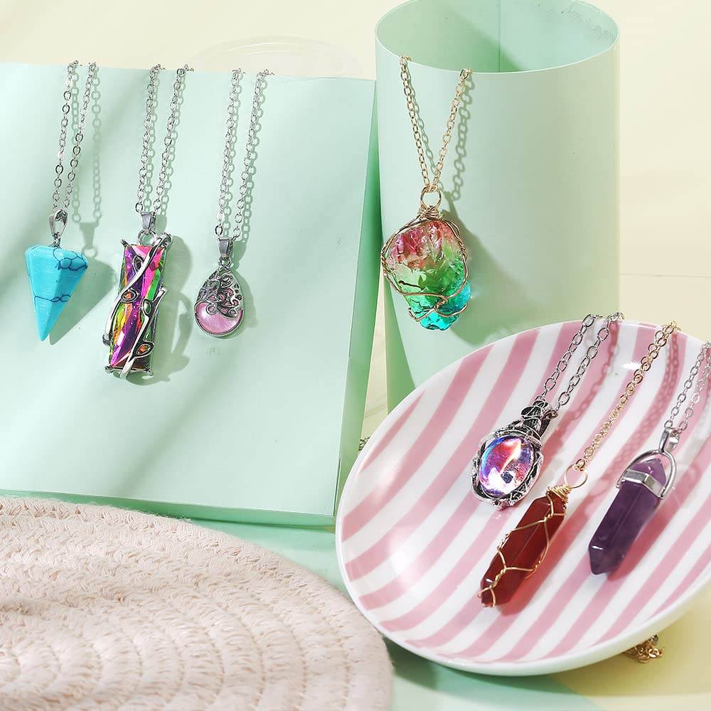 SUNNYOUTH 14 Pcs Vintage Crystal Pendant Necklaces for Women Chakra Healing Carnelian Necklace Bohemian Retro Sunflower Necklace Sun and Moon Pendants - zenfulharmony.com