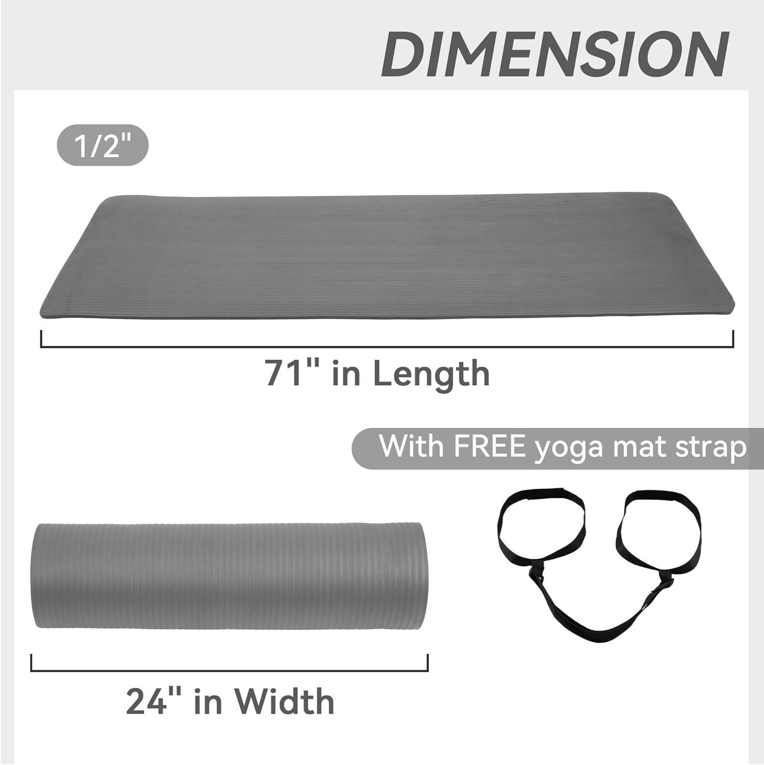 Yoga Mat, 1/2-Inch Extra Thick High Density Exercise Mat, Anti-Tear Exercise Yoga Mat with Carrying Strap, Suitable for Various Yoga Exercises - zenfulharmony.com