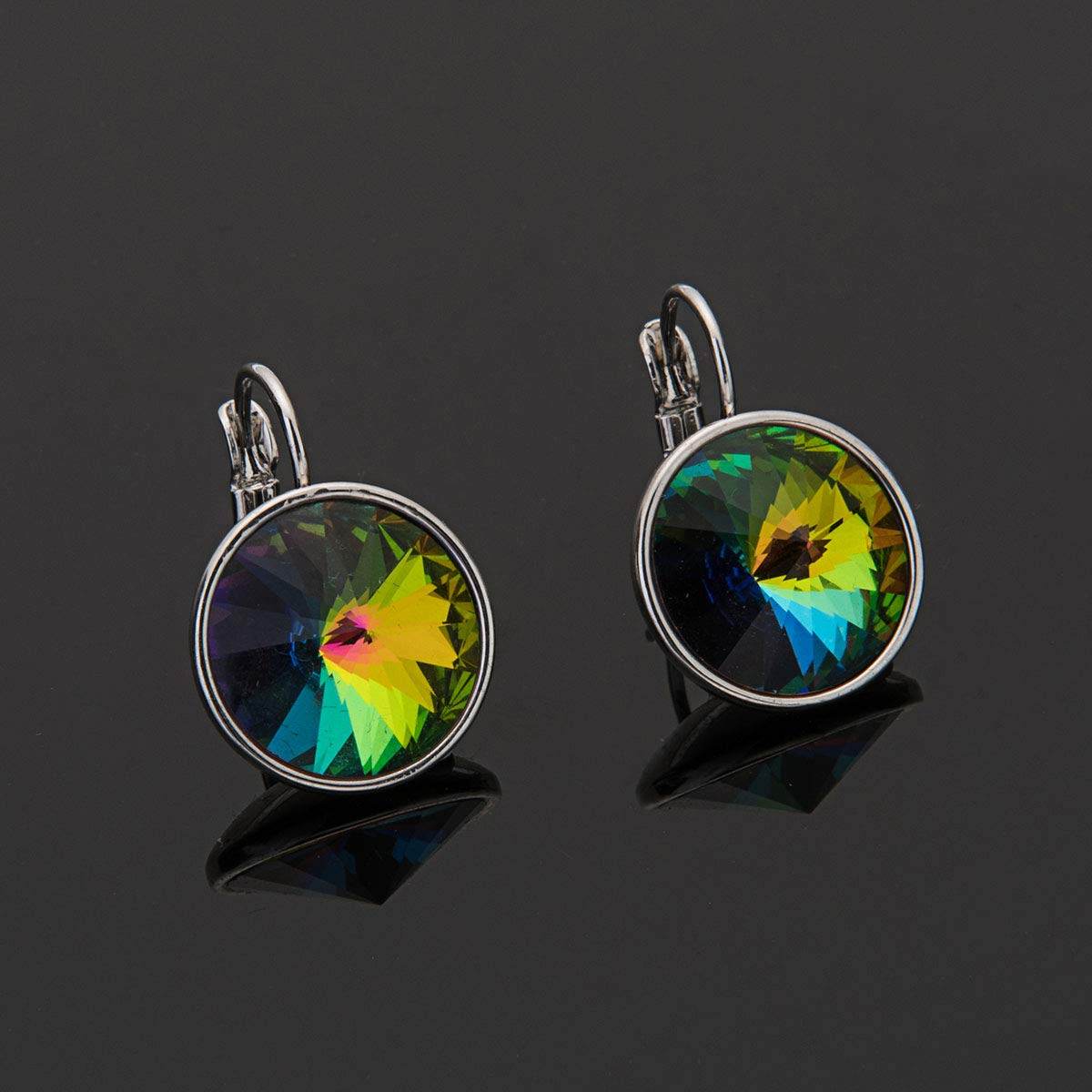 Austrian Crystal Round Drop Leverback Earrings for Women 14K Gold Plated Hypoallergenic Hoop Earrings (Rainbow) - zenfulharmony.com