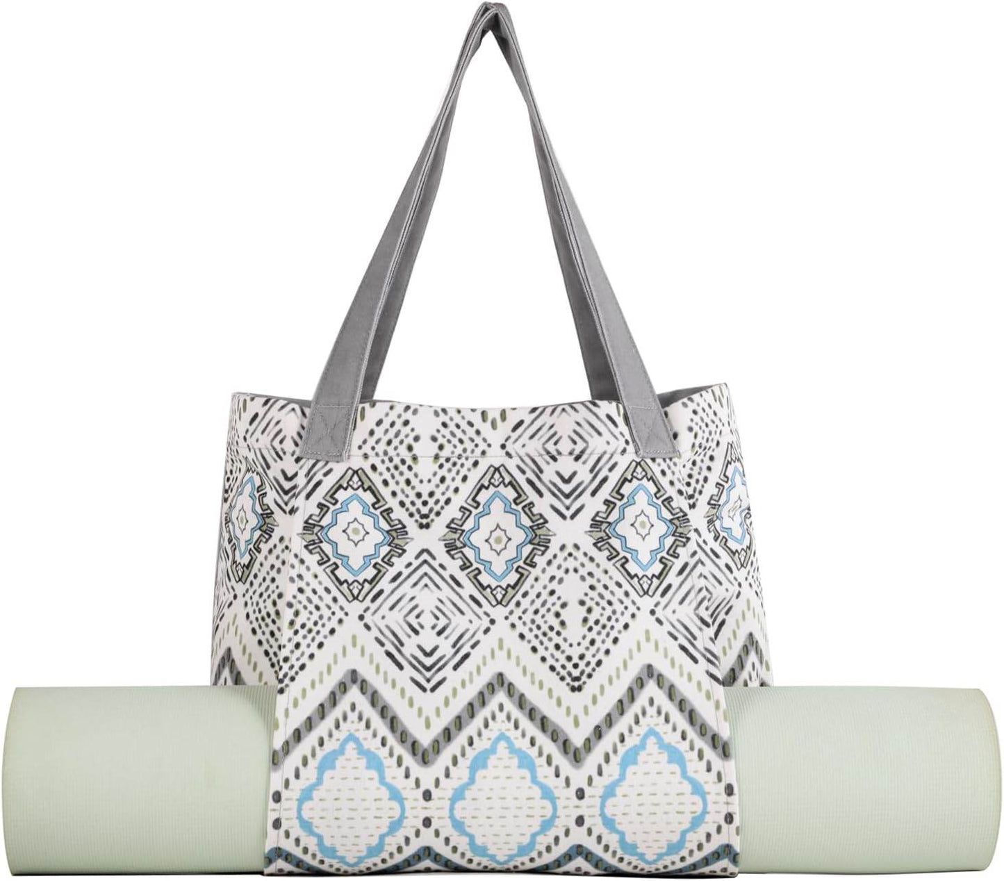 Moyaqi Canvas Tote Bag with Yoga Mat Carrier Pocket Carryall Shoulder Bag for Office, Workout, Pilates, Travel, Beach and Gym - zenfulharmony.com