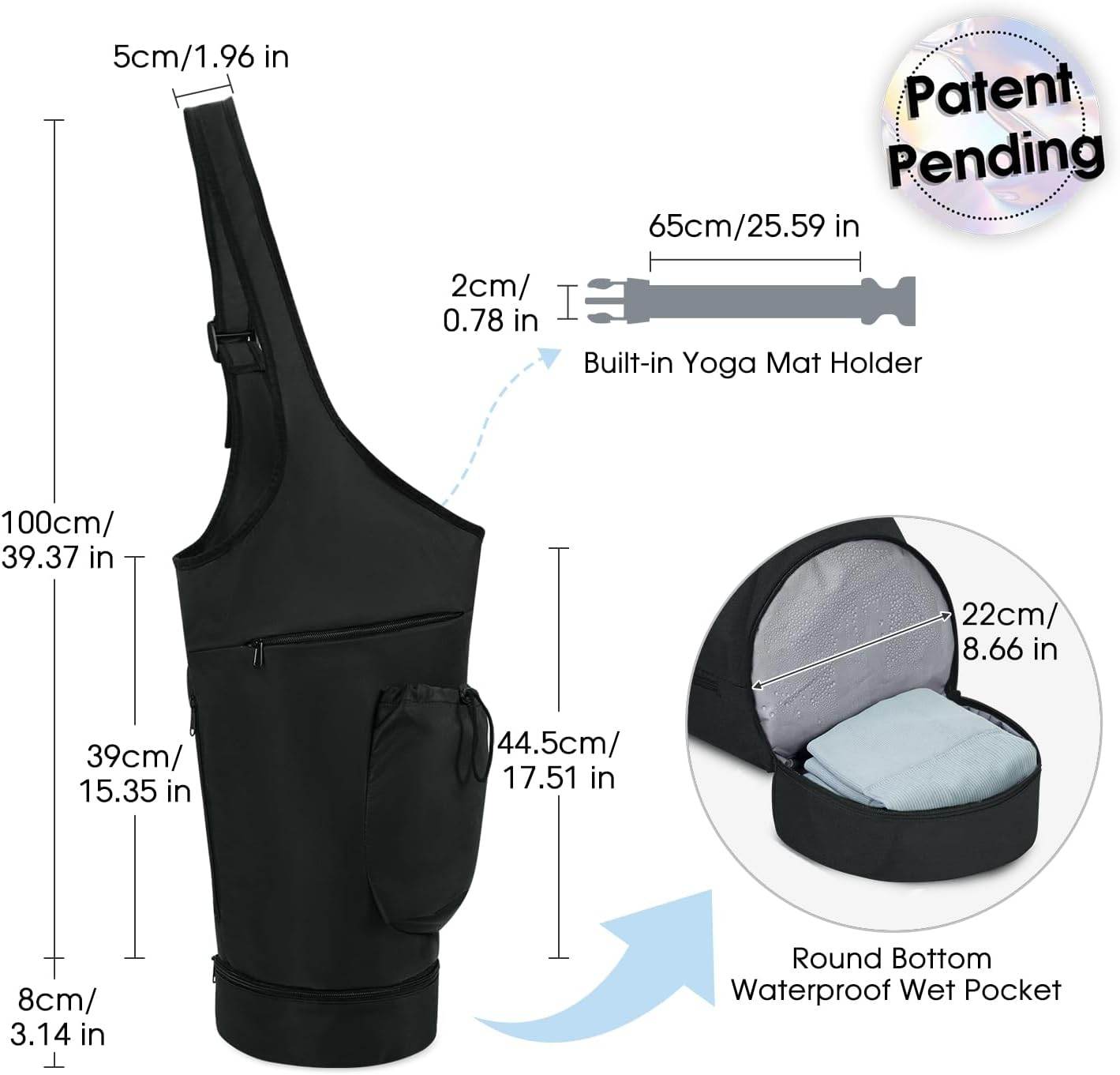 sportsnew Yoga Mat Bag, Large Opening Long Tote Yoga Mat Carrier Holder Bag with Waterproof Wet Pocket and Drawstring Water Bottle Pocket, Adjustable Shoulder Strap Storage Bag, patent pending - zenfulharmony.com