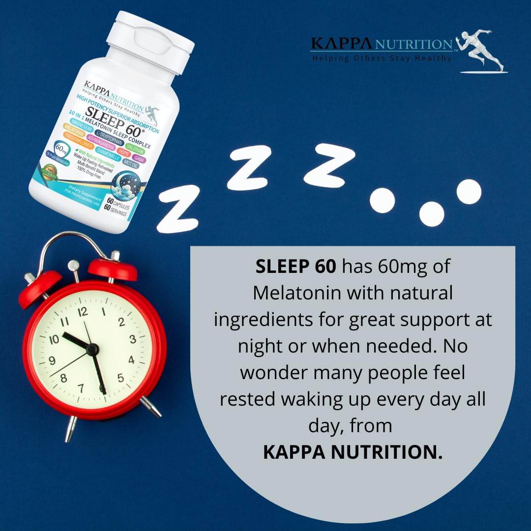 KAPPA NUTRITION Sleep 60, Sleep Aid, 60mg of Melatonin, 60-Day Supply, Non-Habit Forming Vegan Capsules Natural Ingredients for Easier Bedtime, Herbal Supplement, Valerian Root, Chamomile Non-GMO - zenfulharmony.com