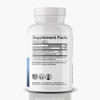 DR. EMIL NUTRITION 200 MG 5-HTP Plus with SAM-e to Maintain Normal Healthy Sleep and Create a Sense of Wellbeing - 5HTP Supplement with Vitamin B6-60 Vegan Capsules, 30 Servings - zenfulharmony.com