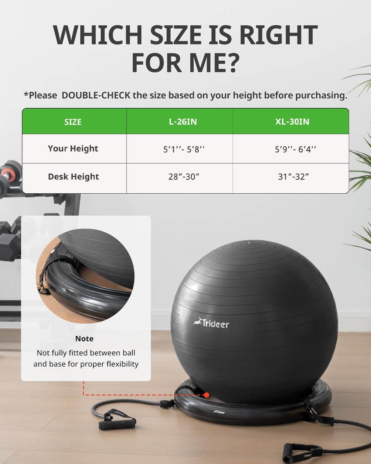 Trideer Ball Chair Yoga Ball Chair Exercise Ball Chair with Base & Bands for Home Gym Workout Ball for Abs, Stability Ball & Balance Ball Seat to Relieve Back Pain (XL(27-30ines/68-75cm), Black) - zenfulharmony.com