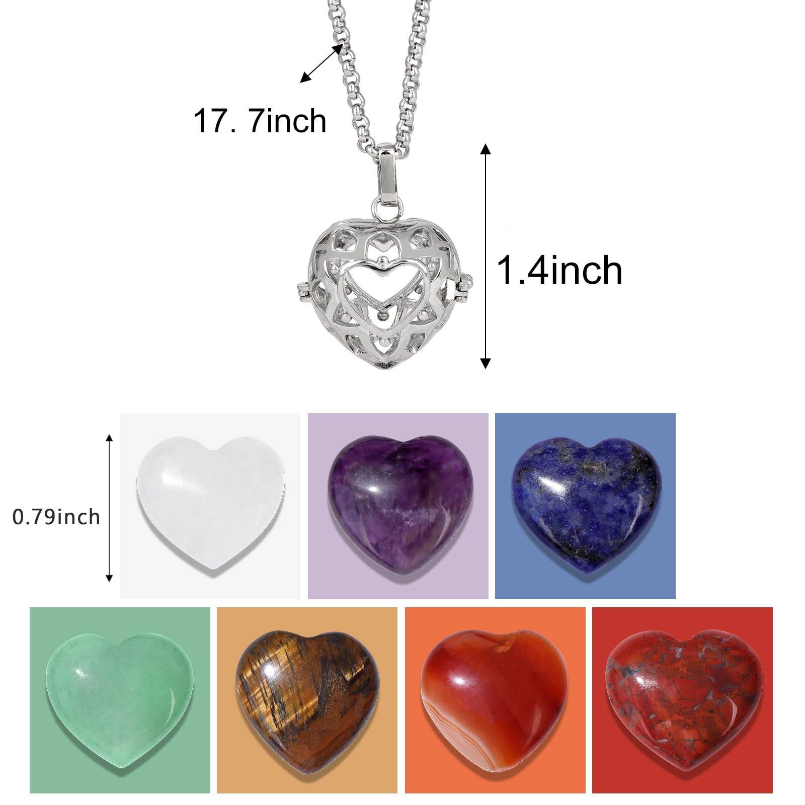 Raicegs Heart Shaped Crystals and Healing Stones 7 Chakra Crystal Necklace 0.8 inch Heart Gemstones Natural Stones Necklaces for Women Spiritual Gift for Women Teen Gir - zenfulharmony.com