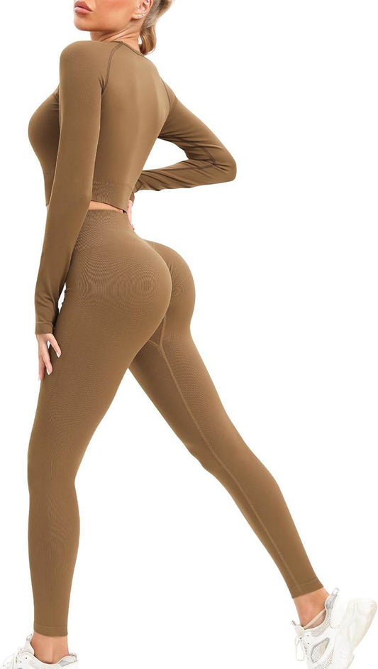 PINKSAVIOR Workout Sets for Women Two Piece Outfits Seamless High Waist Leggings Yoga Crop Tops Athletic Sports Gym Sets - zenfulharmony.com