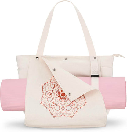 Gonex Yoga Mat Bag, Yoga Gym Bag Tote Bag with Multi Pockets For Women Men, Canvas Yoga Mat Carrier Take in Out Mat Easily For Pilates Travel Workout Office - zenfulharmony.com