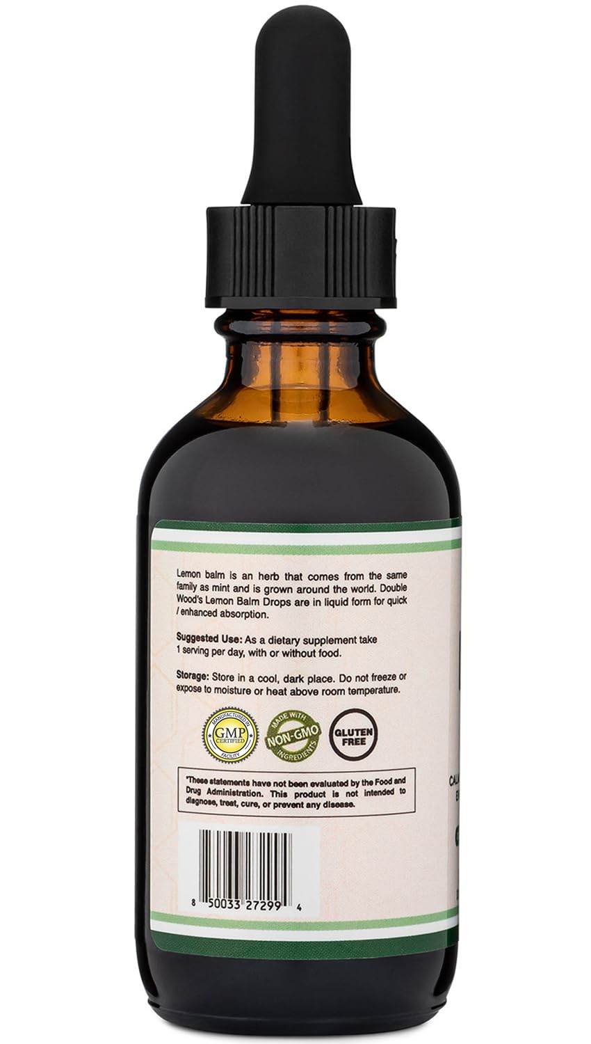 Double Wood Supplements Lemon Balm Tincture - Organic Lemon Balm Drops for Relaxation 590mg - 2FL OZ, 120 Servings (Better Absorbed Than Capsules, Great Addition to Lemon Balm Tea) for Relaxation - zenfulharmony.com