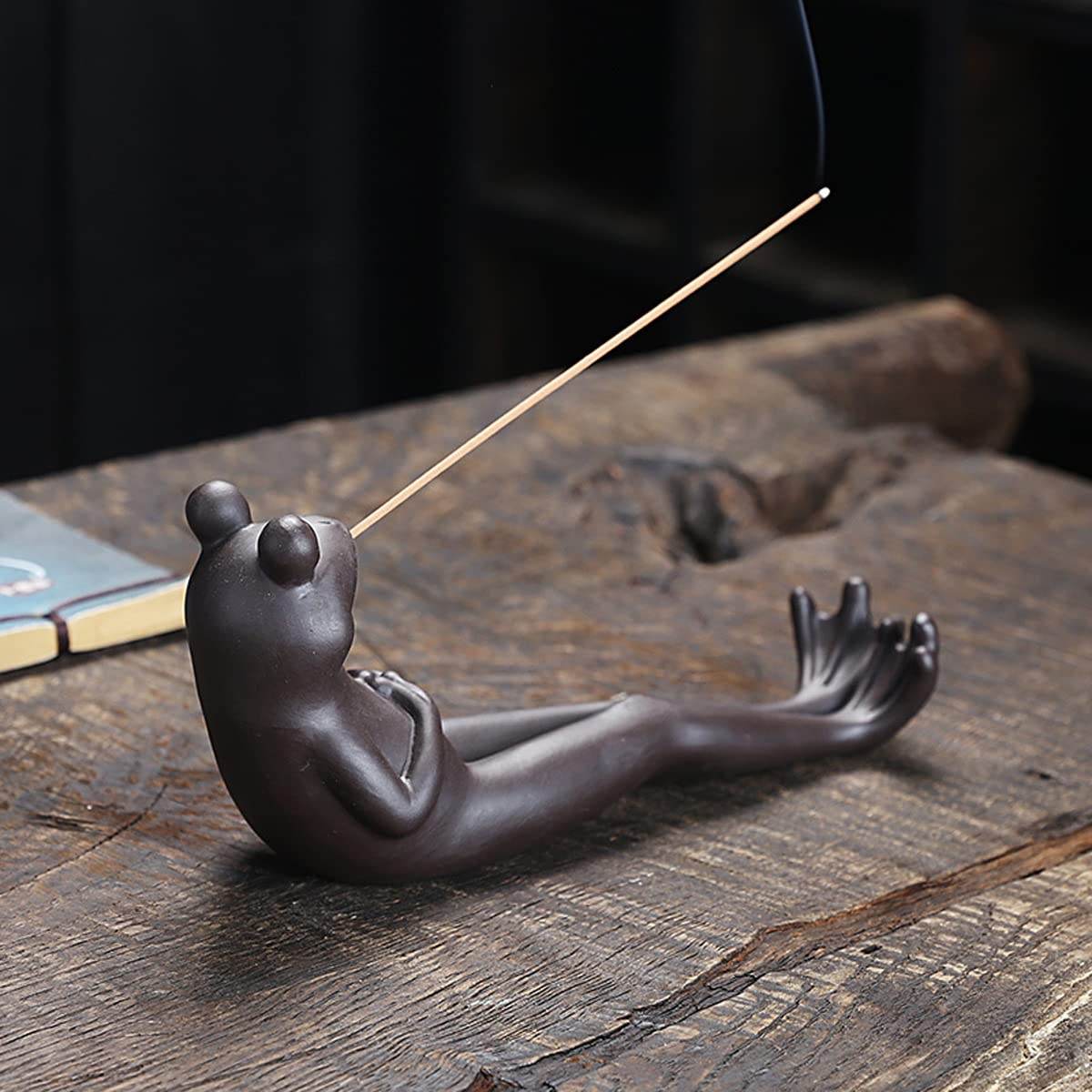 ChangWanna Frog Incense Stick Holder - Ceramic Insence Burner Ash Catcher, Insense Stand with 45 Sandalwood Sticks, Ornament for Aromatherapy/Yoga/Meditation/Home Living Room Office Decor - zenfulharmony.com