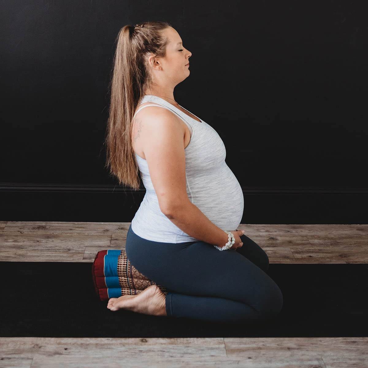 Zafuko Yoga & Meditation Cushion - Burgundy/Blue - Organic Water-Resistant Kapok Filling, Meditation Cushion, Soft Yoga Prop - zenfulharmony.com