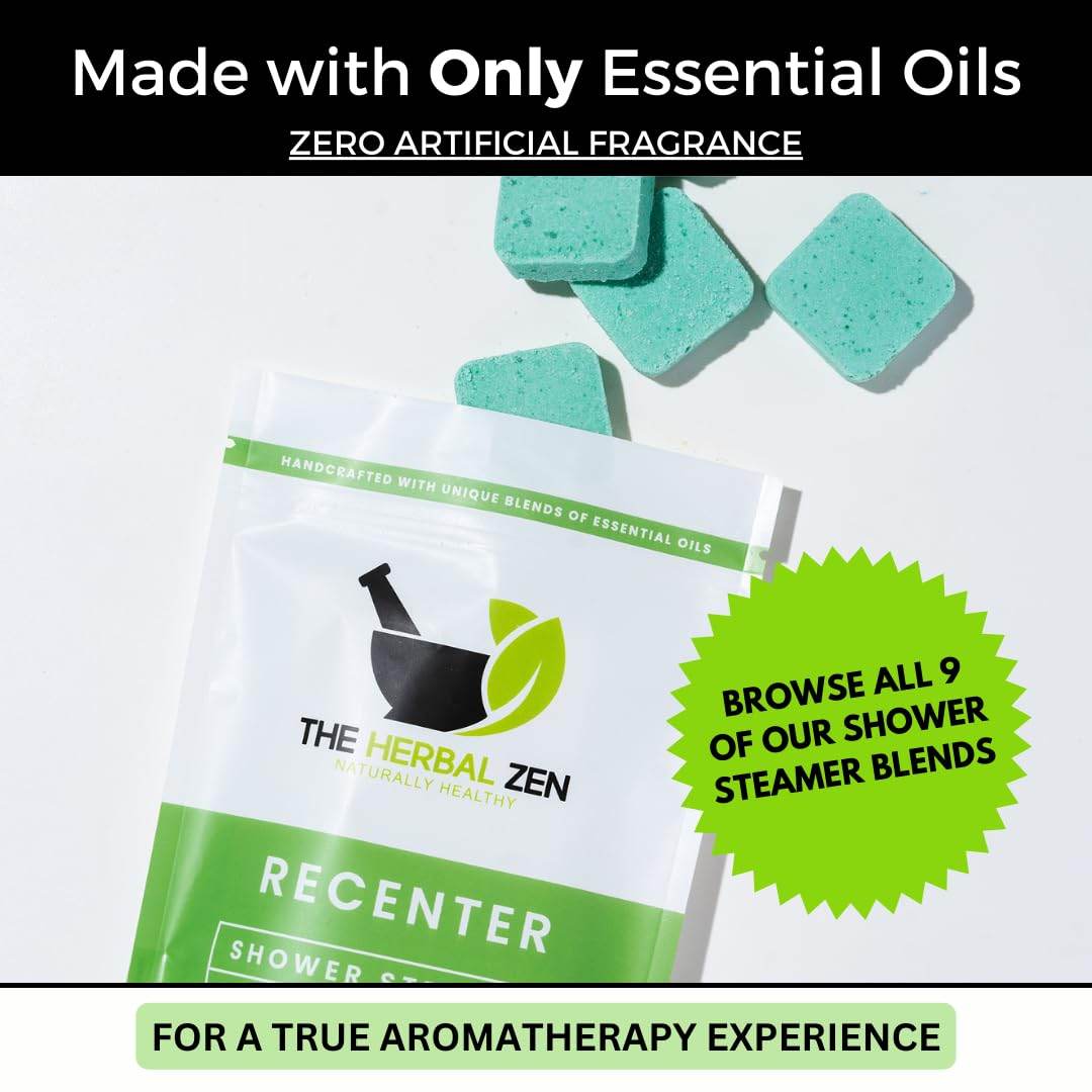 Recenter Shower Steamers Aromatherapy with Lavender and Eucalyptus Essential Oils, Aromatherapy Shower Bombs, Self Care Gift, Birthday Gift for Women, Bath Steamer for Women and Men - zenfulharmony.com