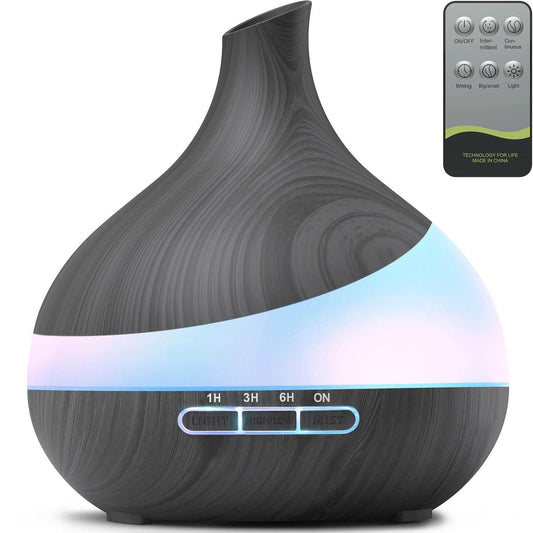 500 ML Essential Oil Diffuser, Upgrade Aroma Diffuser for Large Room, Aromatherapy Diffuser Humidifier with Remote Control 14 Color Lights 4 Timer Setting Auto Shut-Off - zenfulharmony.com