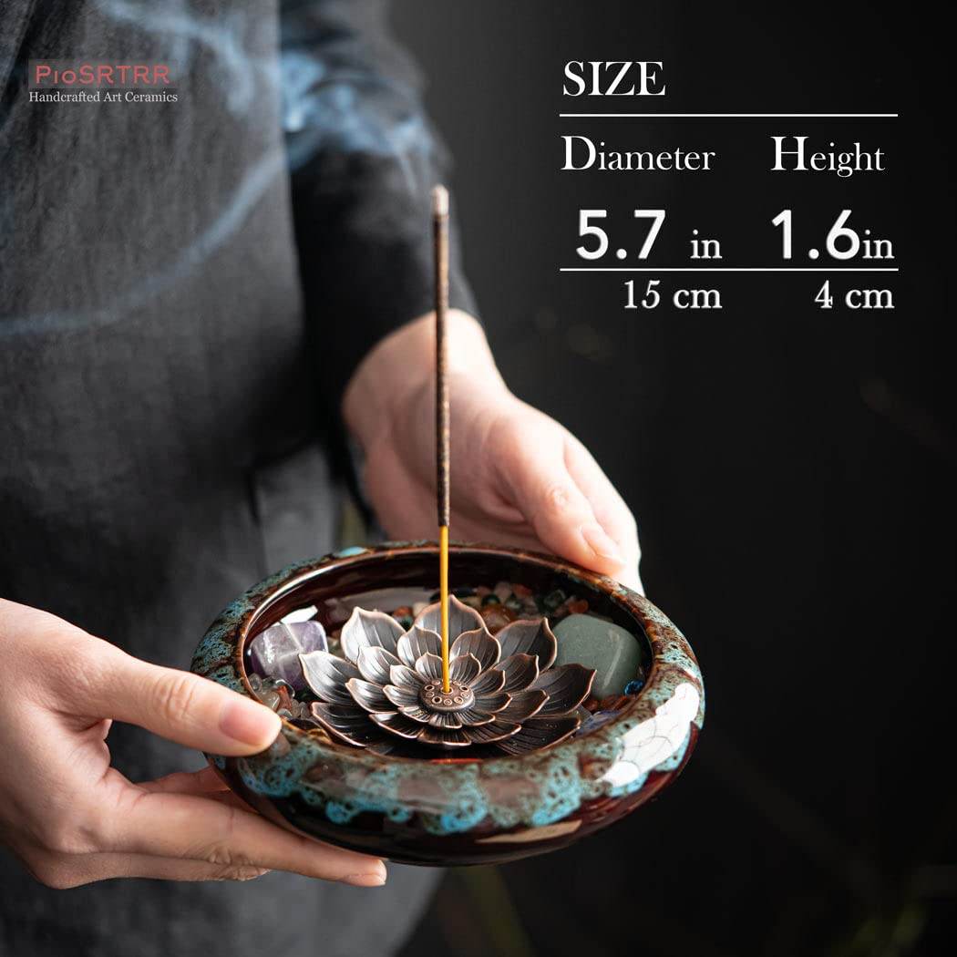 PIOSRTRR Incense Stick Holder-Crystal Lotus Incense Holder,Ceramic Incense Burner - zenfulharmony.com