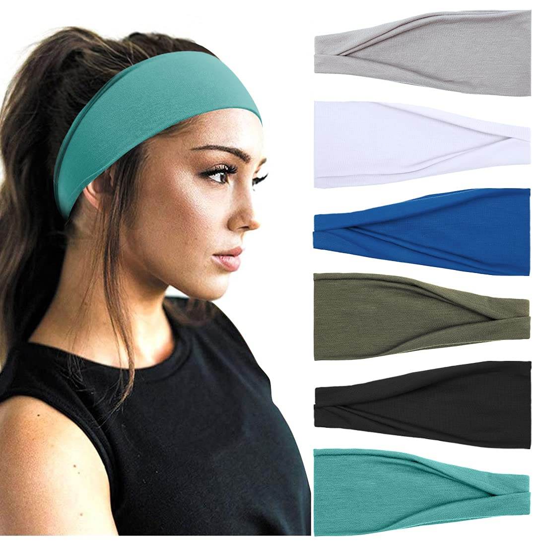 Huachi Women's Headbands for Yoga, Workout, Exercise - 6Pcs Elastic Hair Bands for Women's Hair - Tie Dye Bandeau Headband Sweatbands - Comfy Material - Upgraded Design - One Size - Black - zenfulharmony.com