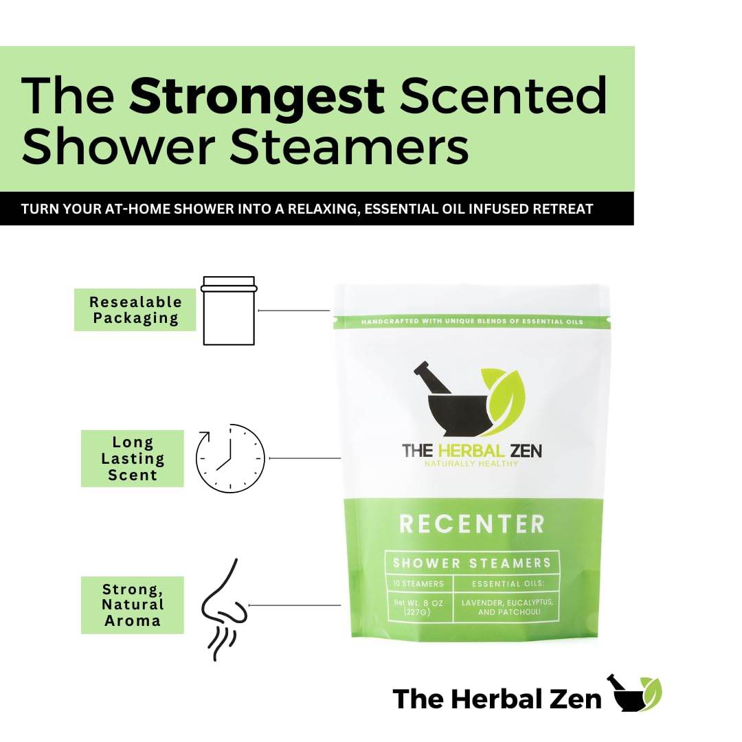 Recenter Shower Steamers Aromatherapy with Lavender and Eucalyptus Essential Oils, Aromatherapy Shower Bombs, Self Care Gift, Birthday Gift for Women, Bath Steamer for Women and Men - zenfulharmony.com