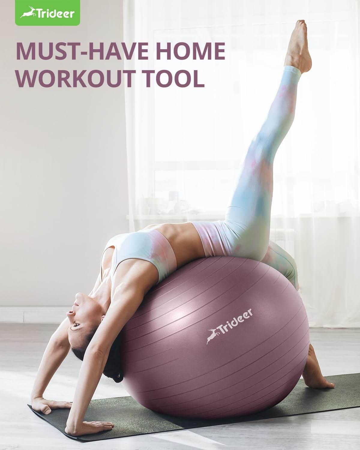 Trideer Yoga Ball - Exercise Ball for Workout pilates Stability - Anti-Burst and Slip Resistant for physical therapy, Birthing, Stretching & Core Workout, Office Ball Chair, Flexible Seating, Home Gym - zenfulharmony.com