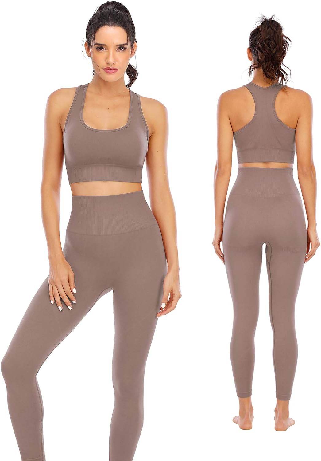 Workout Sets for Women 2 Piece High Waisted Seamless Leggings with Padded Stretchy Sports Bra Sets Gym Clothes - zenfulharmony.com