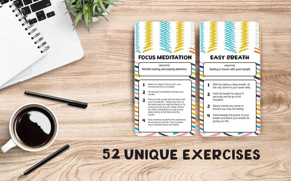 Allura & Arcia 52 Stress Less & Self Care Cards - Mindfulness & Meditation Exercises - Anxiety Relief & Relaxation - zenfulharmony.com