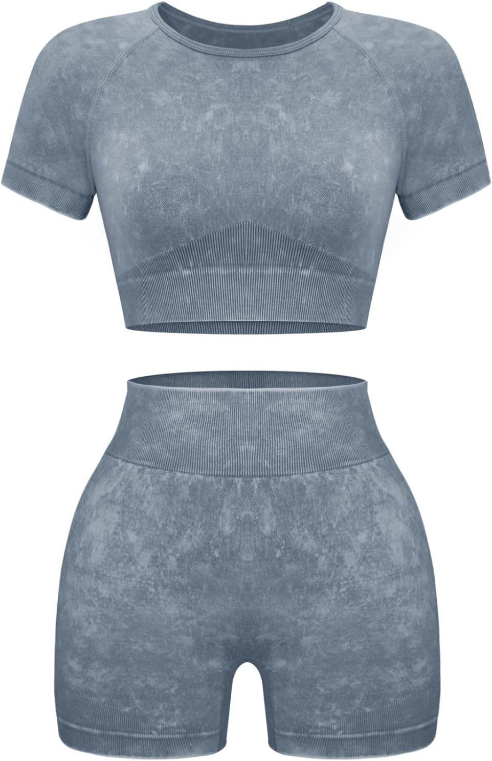 OLCHEE Womens Workout Sets 2 Piece - Seamless Acid Wash Yoga Outfits Shorts and Crop Top Matching Gym Athletic Clothing Set - zenfulharmony.com